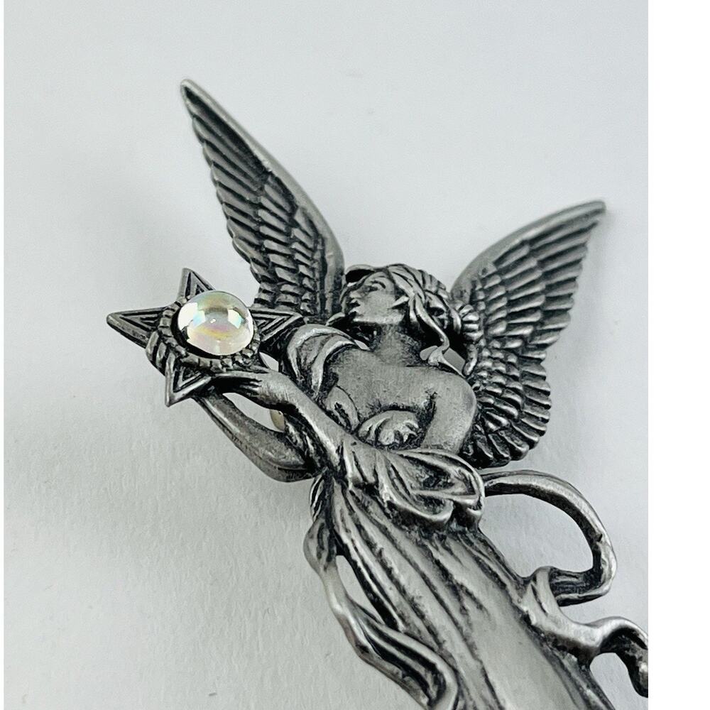 Vintage JJ Jonette Pin Angel Star Celestial Brooch Mystical Ball Lady Large 3” - Picture 4 of 14